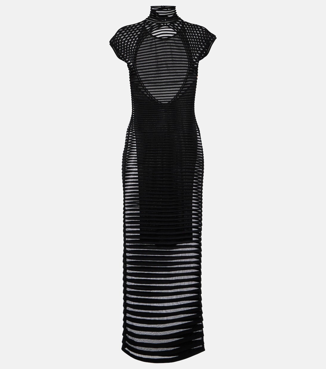 

Полосатое платье с креповыми вставками Alaïa, черный
