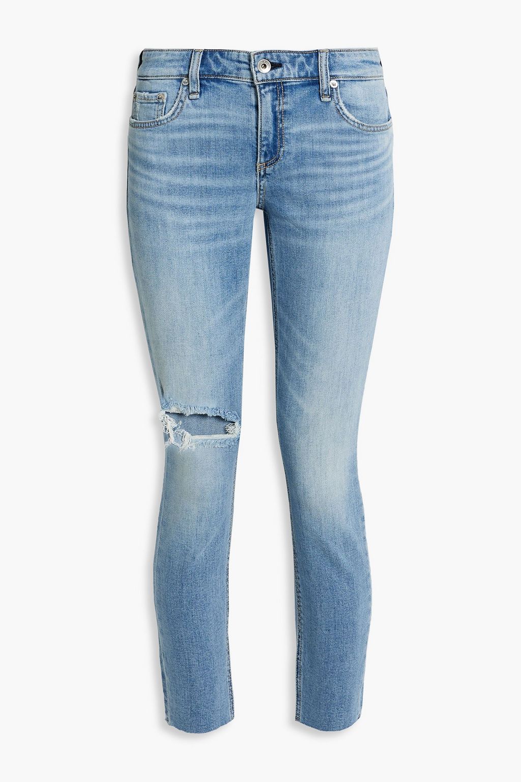 Укороченные потертые джинсы скинни Cate со средней посадкой RAG & BONE, синий