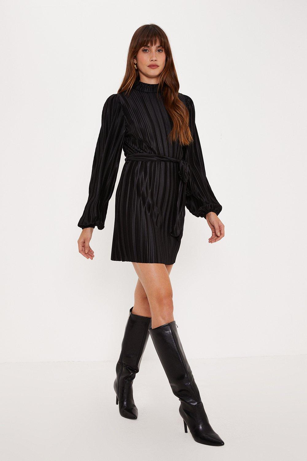Мини-платье Premium с плиссированным поясом Oasis, черный