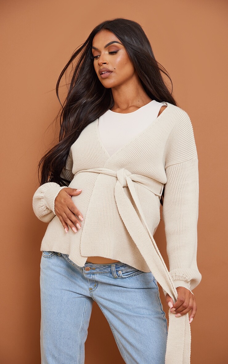 

PrettyLittleThing Овсяный вязаный кардиган для беременных