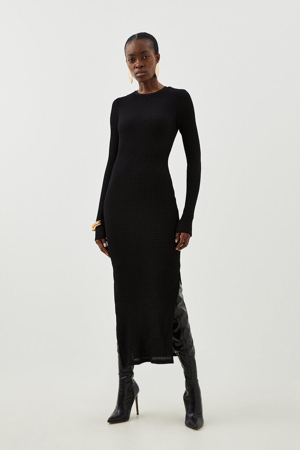 Платье-миди из фактурного трикотажа Karen Millen, черный