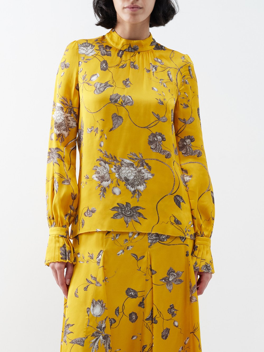 Атласная блузка с цветочным принтом Erdem, желтый