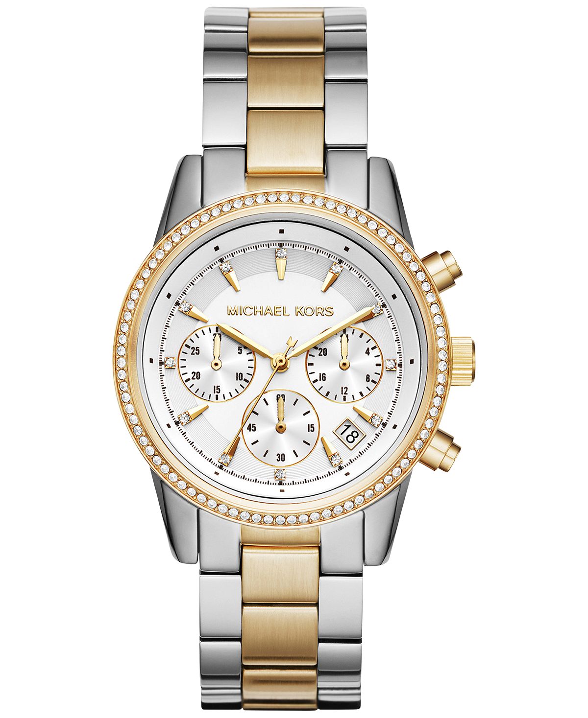 Женские часы Ritz с двухцветным браслетом из нержавеющей стали с хронографом, 37 мм Michael Kors цена и фото