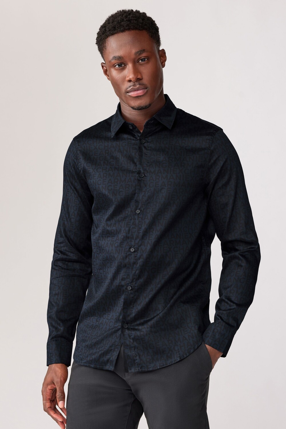 

Хлопковая рубашка с логотипом Armani Exchange, синий
