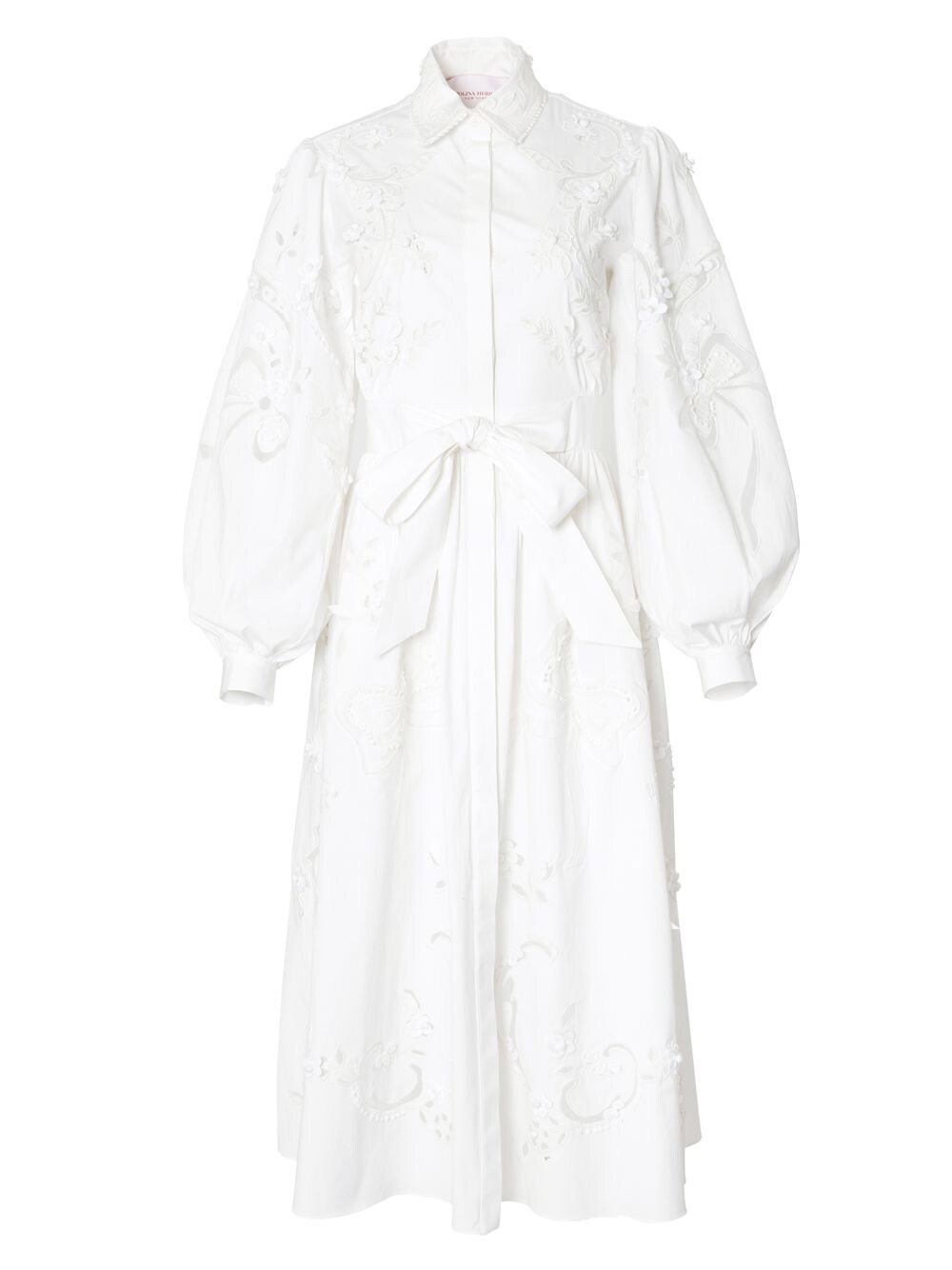 

Платье-рубашка с пышными рукавами и завязками на талии с люверсами Carolina Herrera, белый