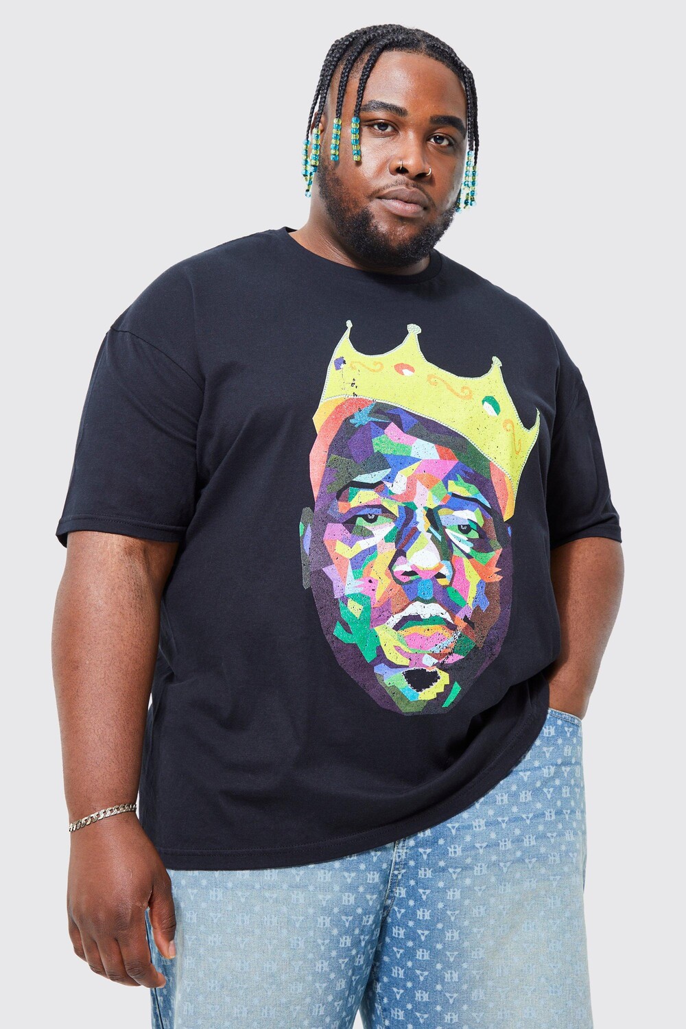 

Футболка с лицензией biggie crown плюс размера Boohoo, черный