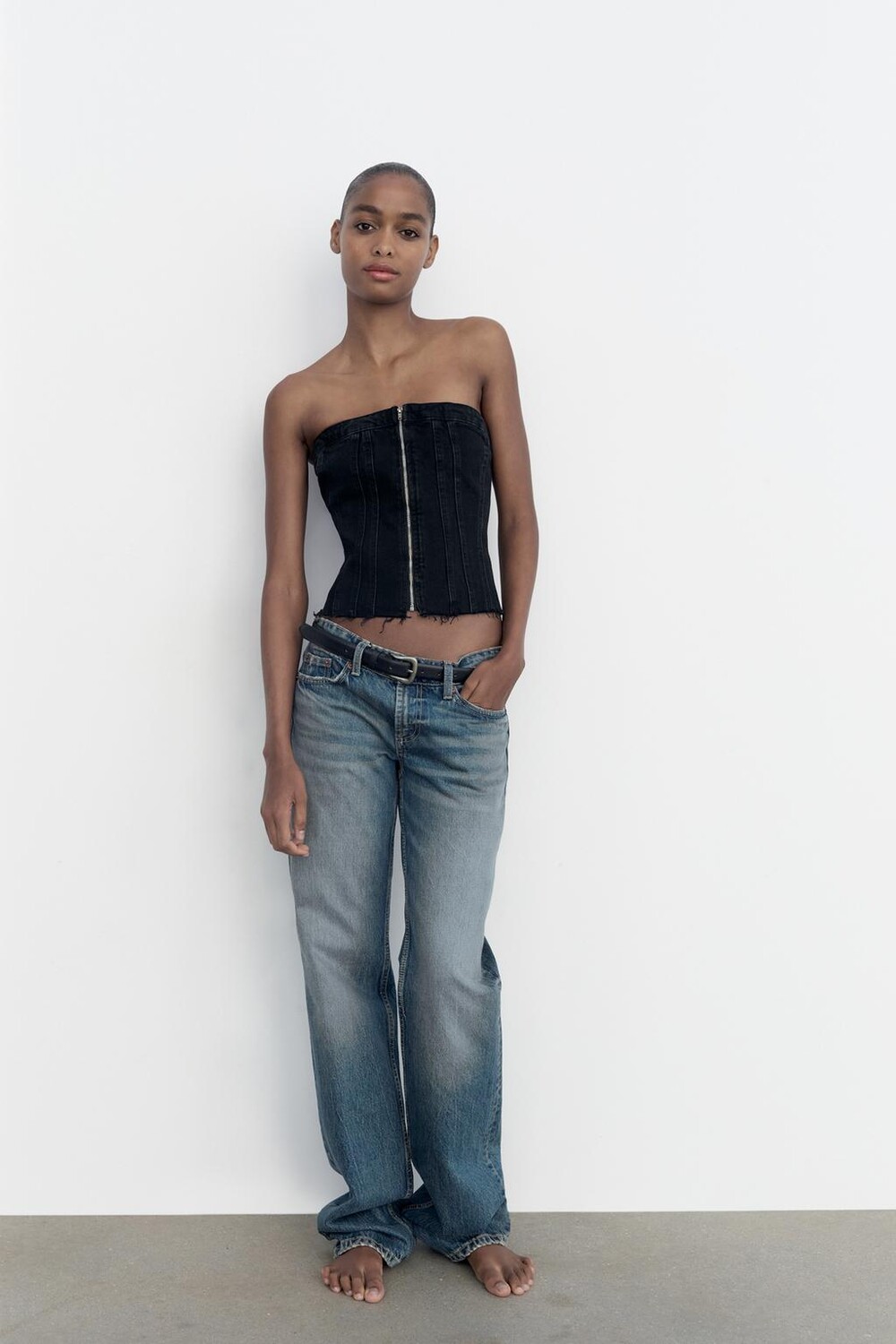 

Джинсовый топ trf в корсетрном стиле ZARA, черный