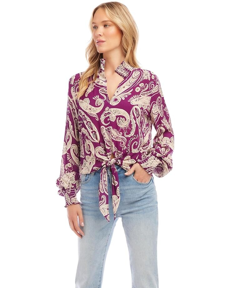

Топ Karen Kane Smocked Tie Front Top, цвет Magenta