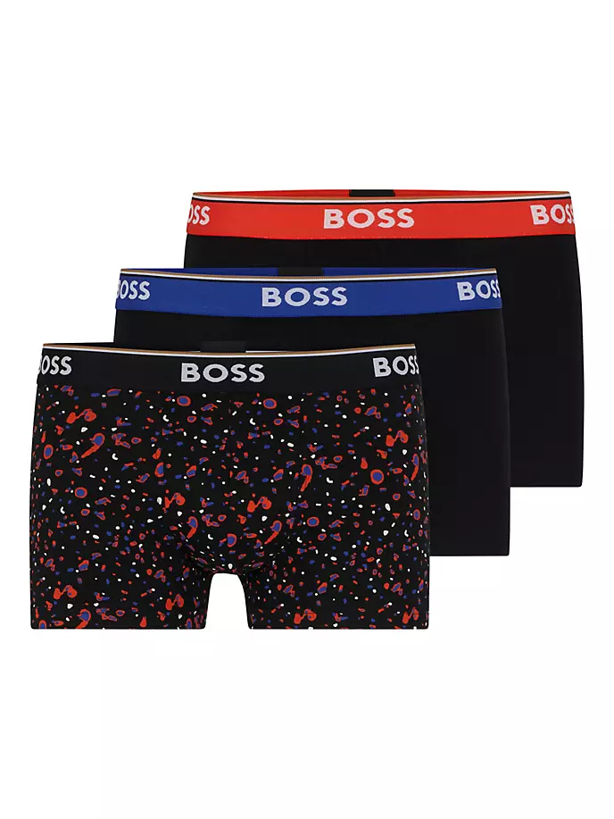 Тройная упаковка плавок из эластичного хлопка с поясами с логотипом Boss, цвет patterned