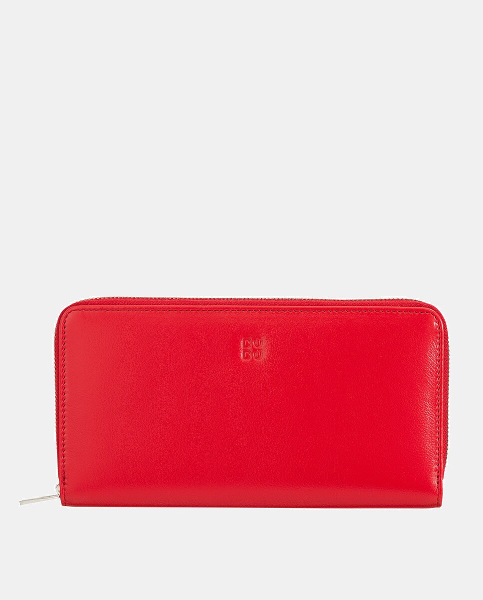 Большой кошелек из телячьей кожи наппа красного цвета на молнии Dudu, красный женский кошелек из натуральной кожи дамский удлиненный клатч с двойной молнией и rfid кредитница бумажники для телефона