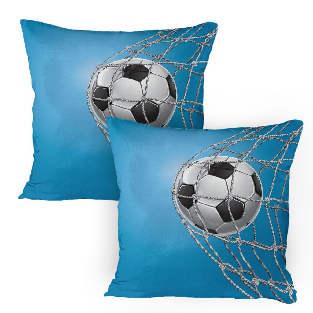 

Чехлы для футбольных подушек ABAKUHAUS, набор из 2 шт., Goal Football in Net Entertainment Games для активного образа жизни, чехол для подушки с декоративным принтом, 80x80 см, синий, светло-серый, черный