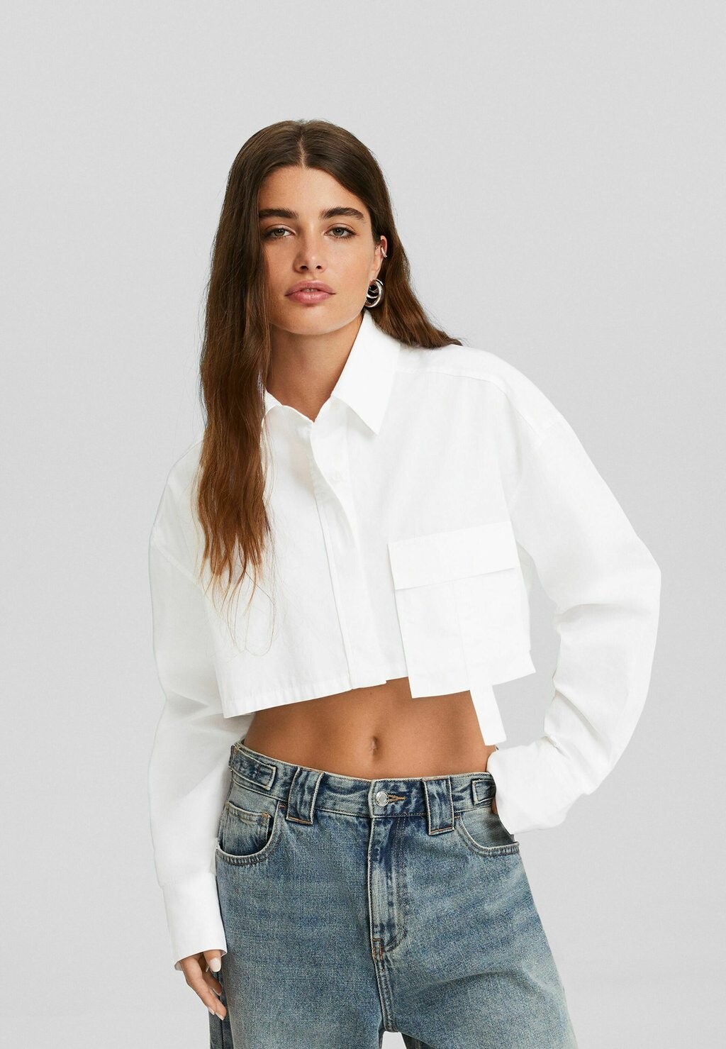 

Рубашка Strappy Long Sleeve Cropped Bershka, белый