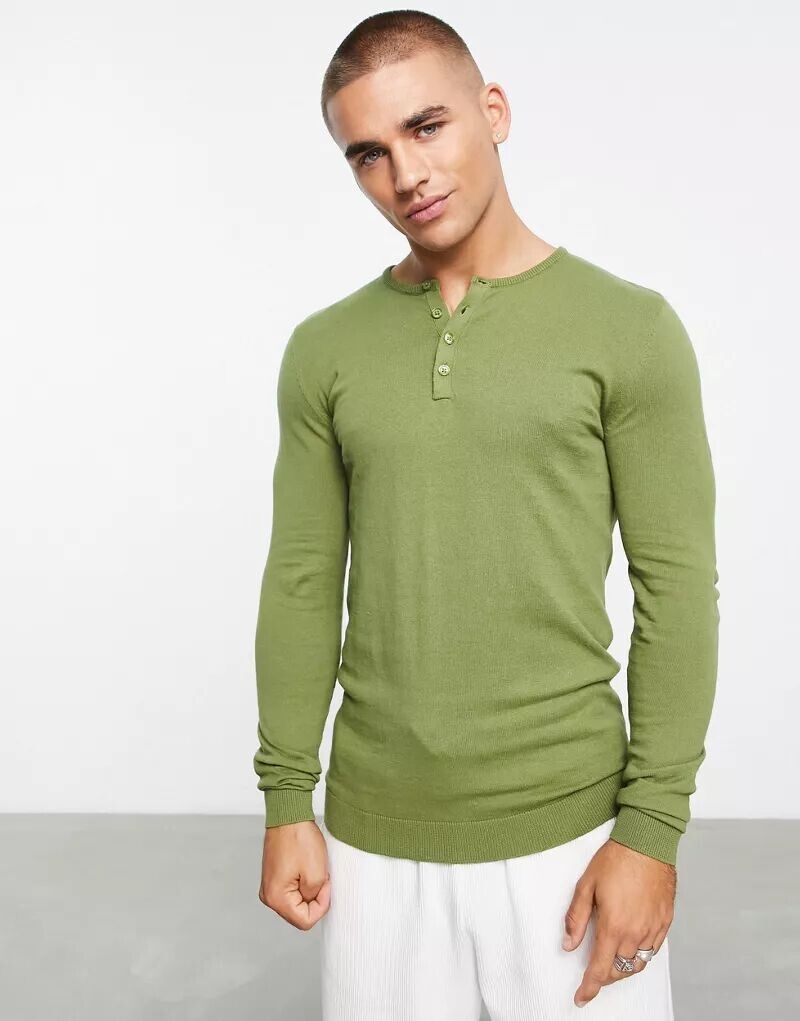 

Трикотажная хлопковая рубашка-поло цвета хаки ASOS