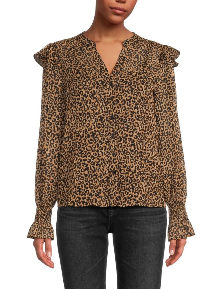 

Топ с рюшами и животным принтом Dkny, цвет Vicuna Black
