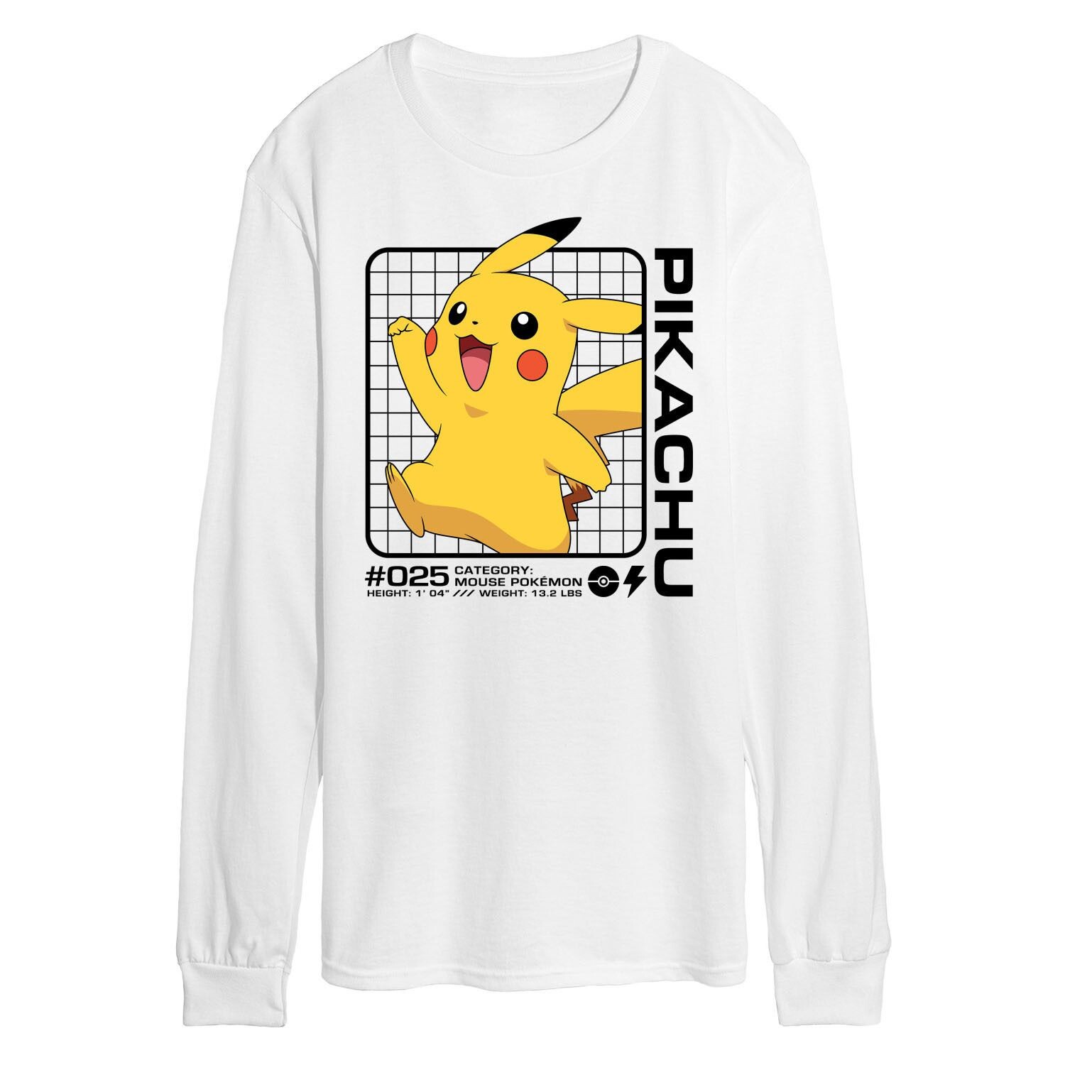 

Мужская футболка с длинными рукавами и рисунком Pokemon Pika Stats