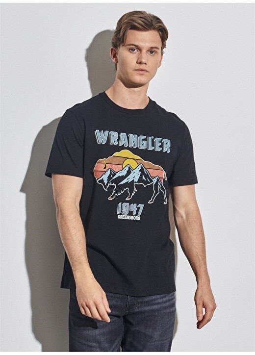 

Черная мужская футболка с круглым вырезом Wrangler, Черный, Черная мужская футболка с круглым вырезом Wrangler