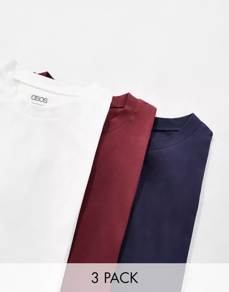 Набор из трех объемных футболок с круглым вырезом ASOS разных цветов