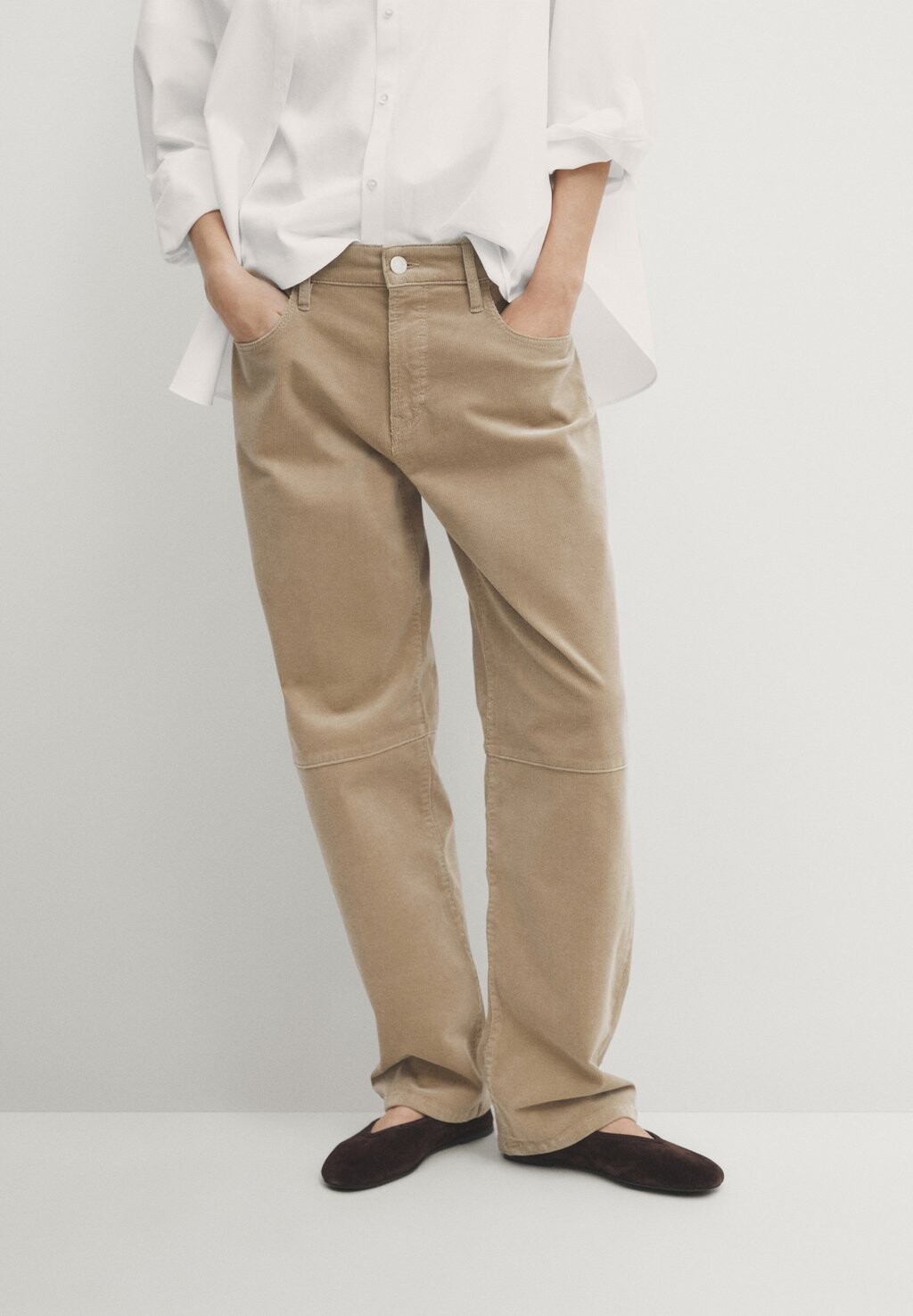 

Брюки Slim Fit Игла С Детальным Швом Massimo Dutti, бежевый