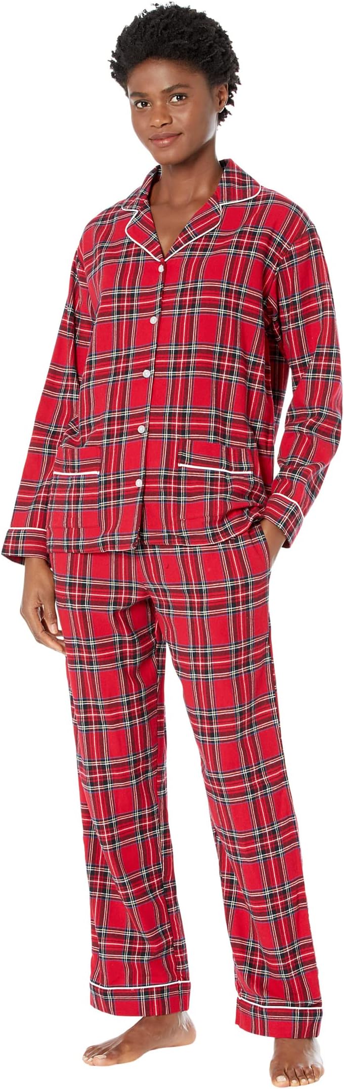 Классический фланелевой пижамный комплект с воротником-стойкой Lanz of Salzburg, цвет Red Tartan Plaid
