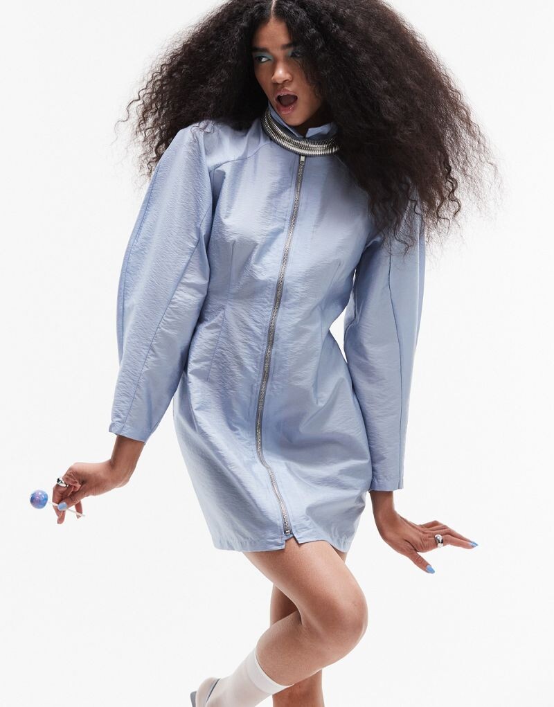 

Синее платье-рубашка с молнией и парашютом ASOS DESIGN