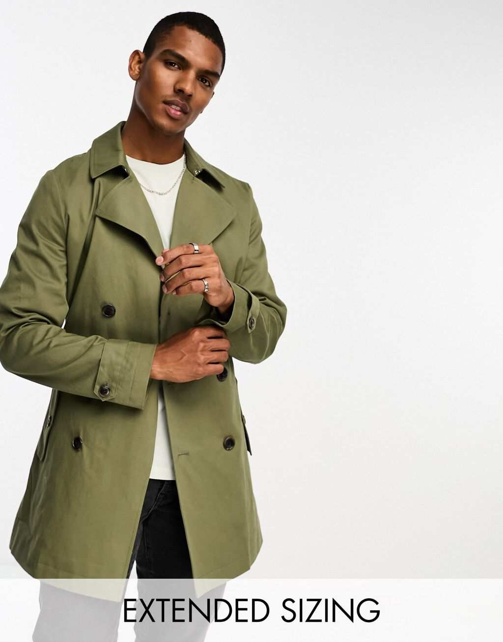 

Двубортный тренч цвета хаки, устойчивый к воде, ASOS DESIGN