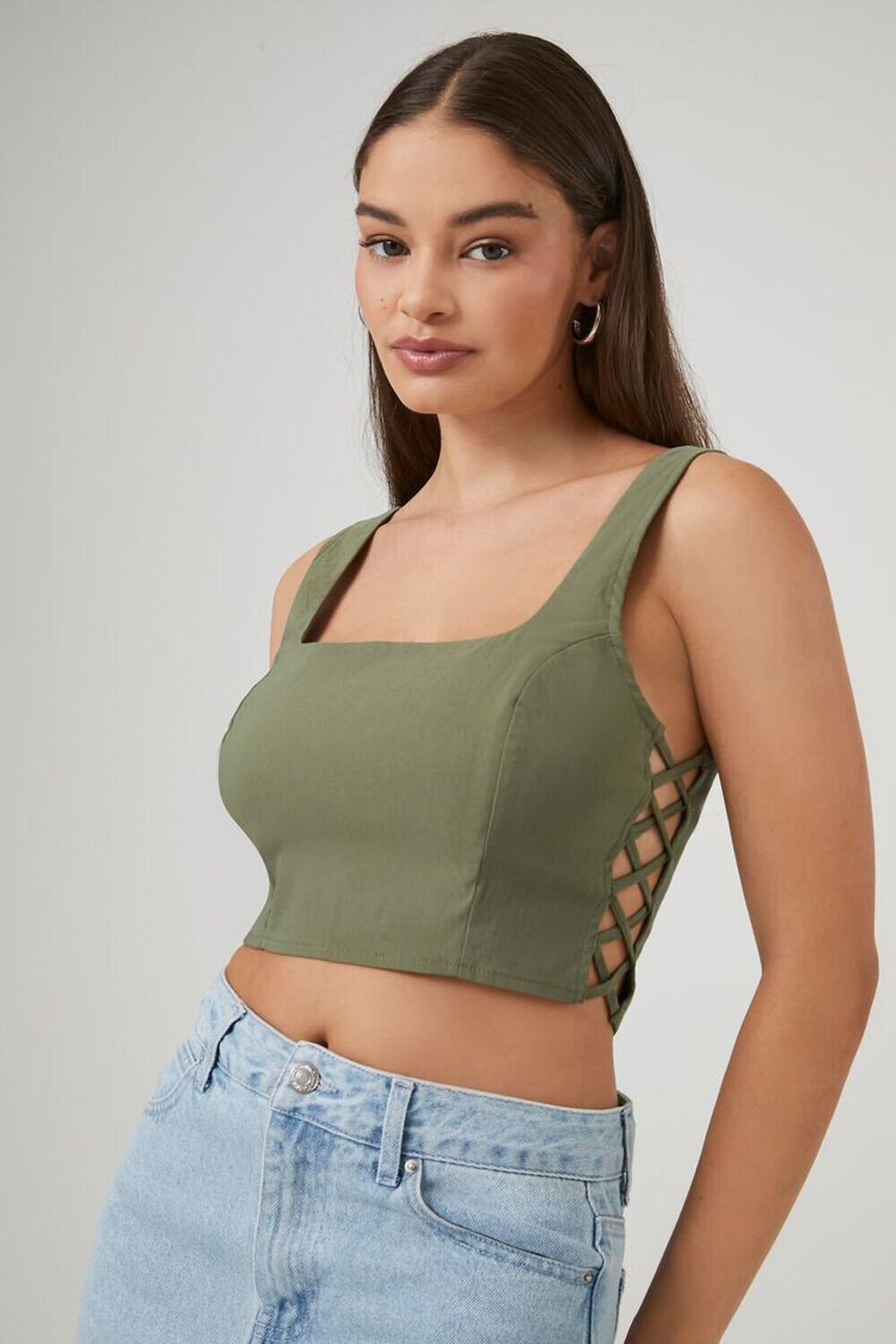 

Укороченный топ-бюстье со шнуровкой Forever 21, зеленый