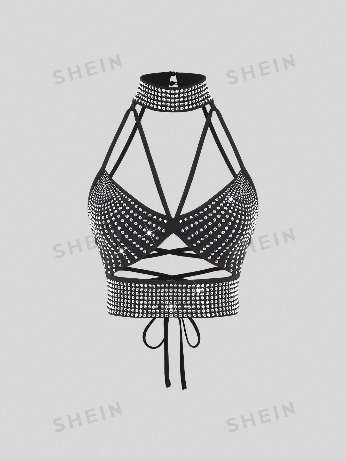 SHEIN ICON Женский топ с открытой спиной, черный цена и фото