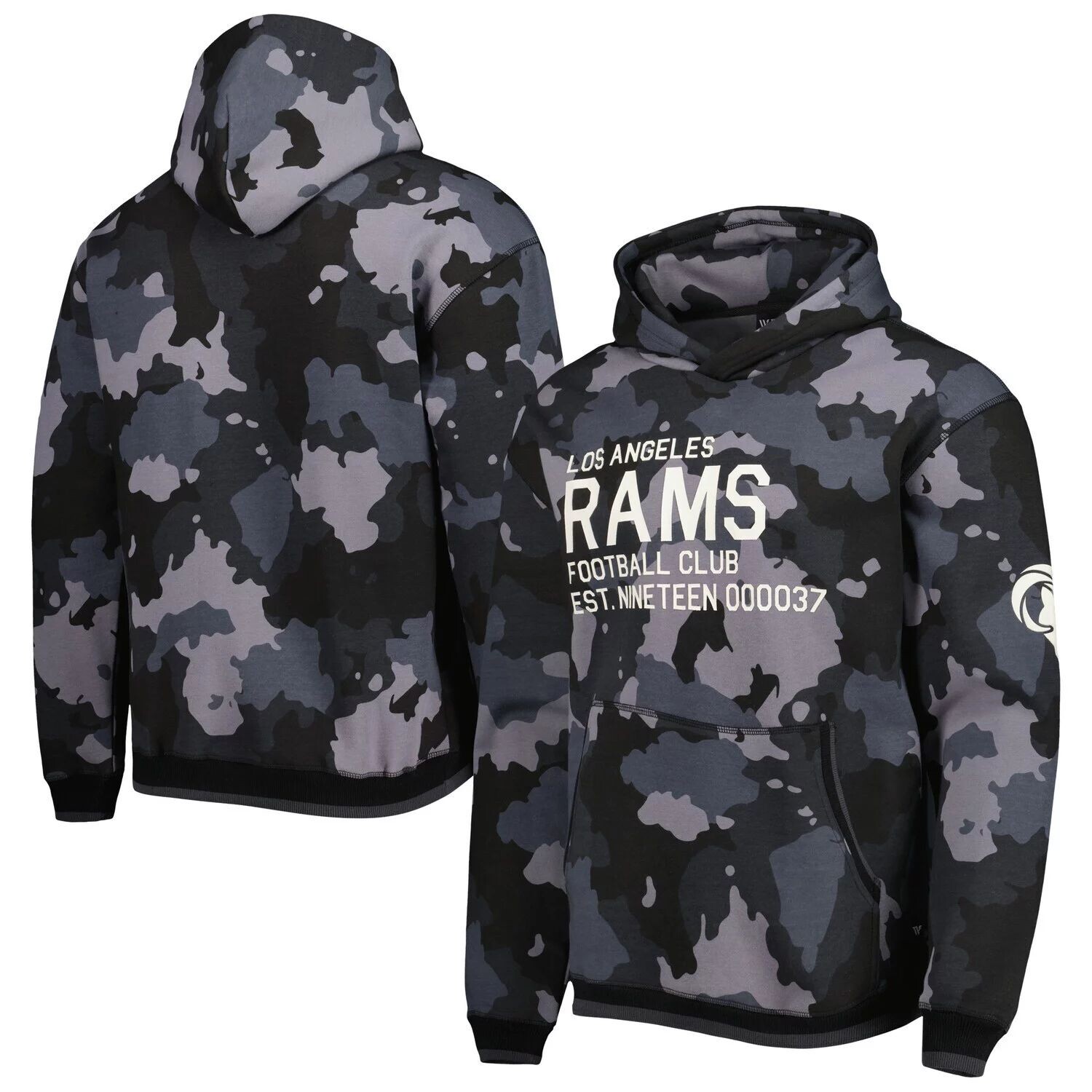 

Мужской черный пуловер с капюшоном и камуфляжем The Wild Collective Los Angeles Rams
