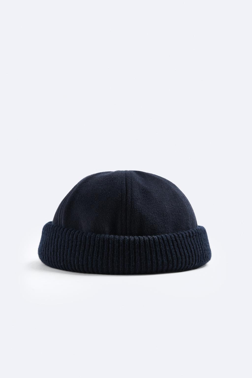 Короткая фланелевая шапка ZARA, темно-синий