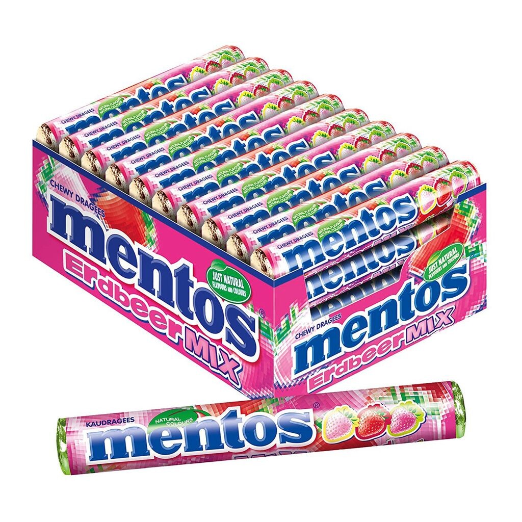 

Mentos Strawberry Mix Драже 40 рулетов Клубника кисло-сладкая 1500г Cfp Brands