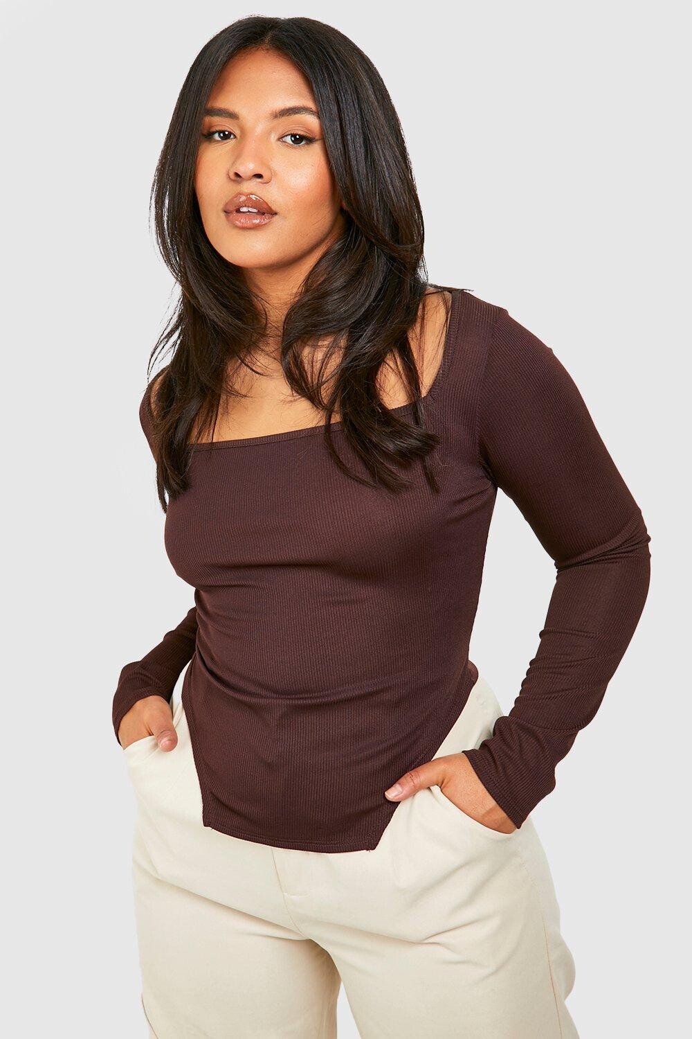 

Корсетовый топ с квадратным шеи plus rib Boohoo, шоколадный