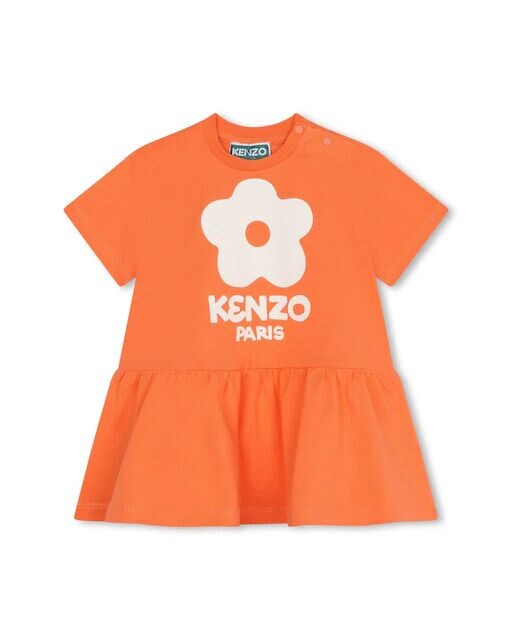 

Платье с короткими рукавами и рисунком спереди на девочку Kenzo Kids, оранжевый