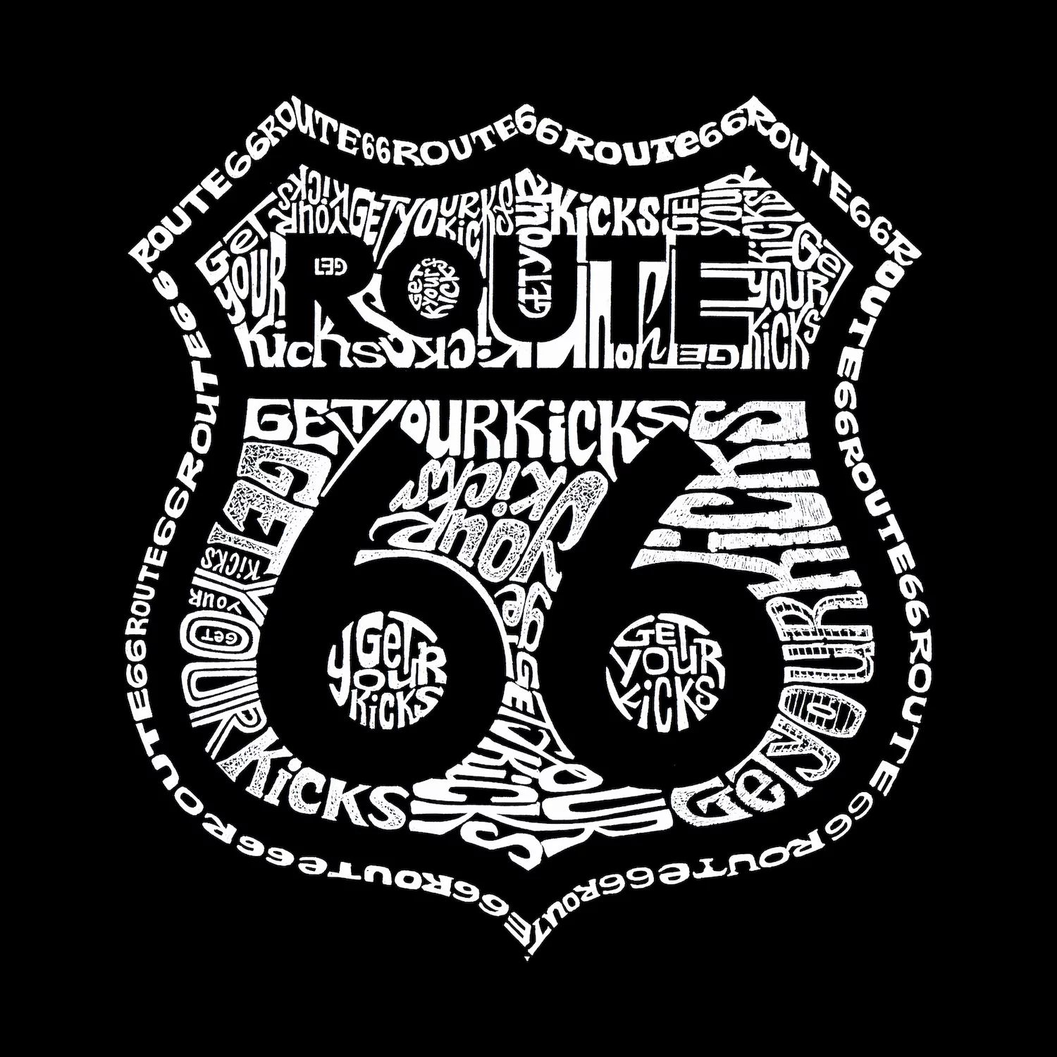 Get Your Kicks on Route 66 — мужская футболка с длинным рукавом с надписью Word Art LA Pop Art мужская футболка с длинным рукавом word art route 66 la pop art черный