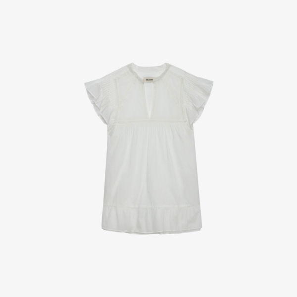 цена Атласная блузка tiza с оборками на рукавах Zadig&Voltaire, цвет blanc