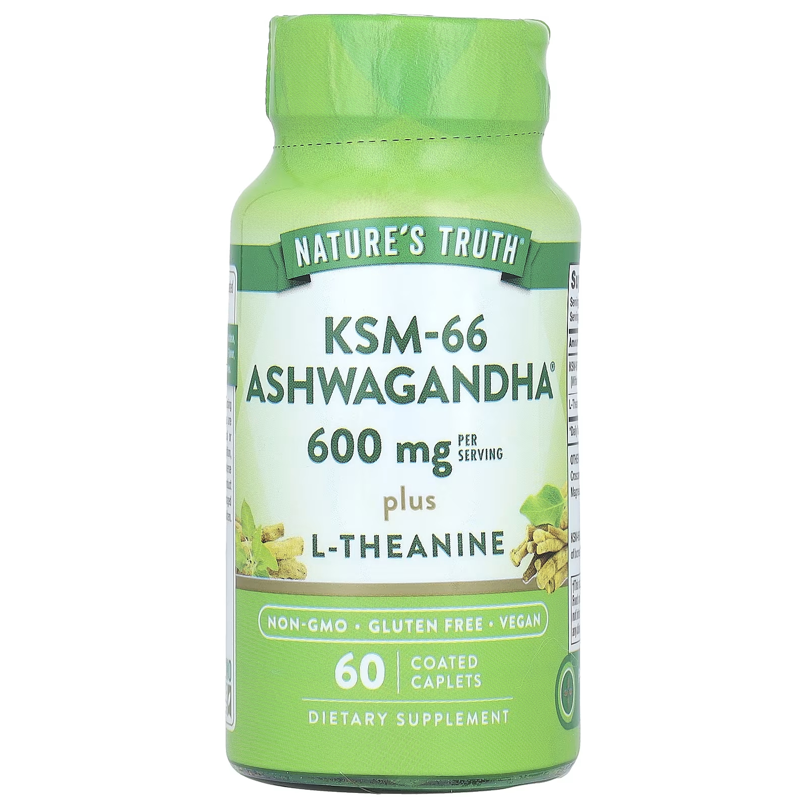 Ашваганда плюс L-теанин Nature's Truth KSM-66 600 мг, 60 капсул ашваганда ksm 66 allmax 300 мг 60 растительных капсул