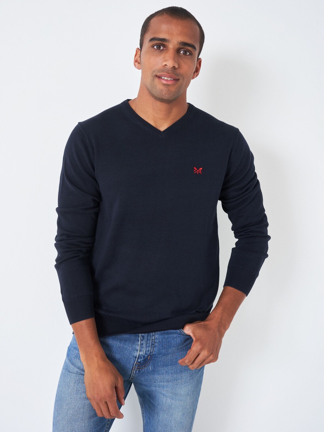 

Хлопковый джемпер с V-образным вырезом Crew Clothing, темно-синий