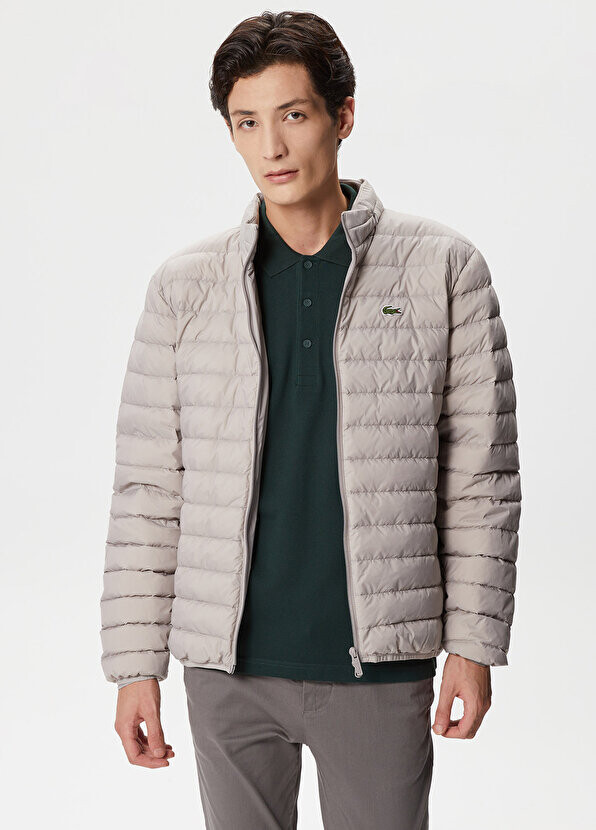 

Стеганое серое мужское пальто с воротником-стойкой Lacoste, Серый