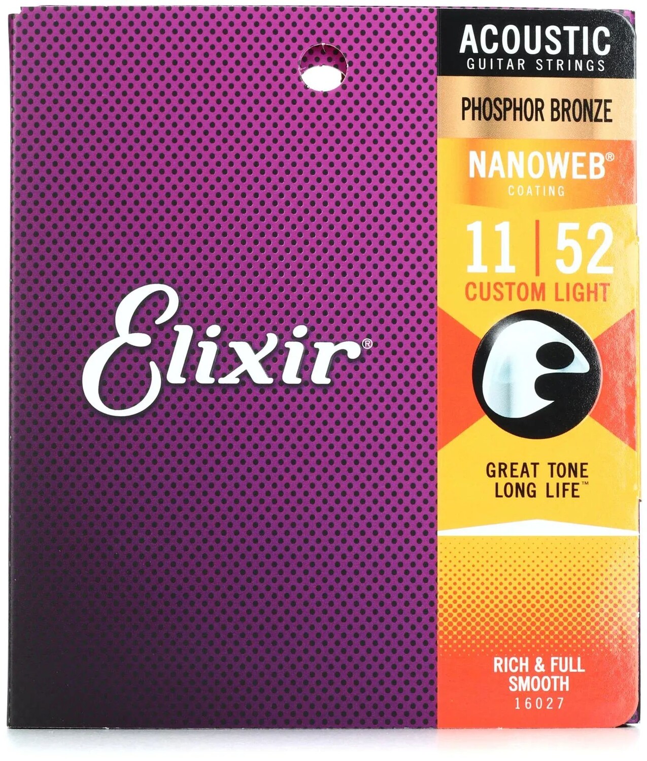 

Elixir Strings 16027 Nanoweb Струны для акустической гитары из фосфорной бронзы — .011-.052 Custom Light
