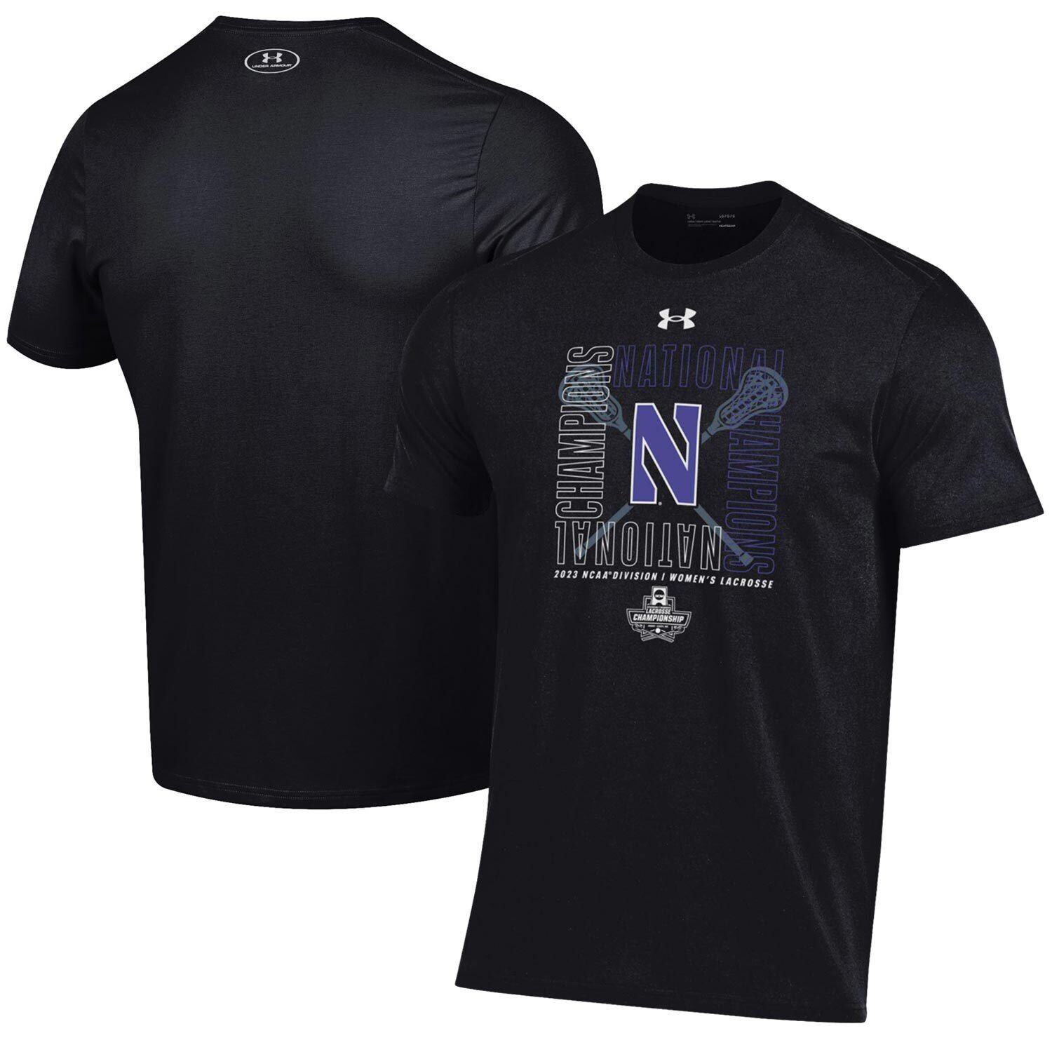 

Черная футболка Northwestern Wildcats 2023 NCAA, женская футболка национальных чемпионов по лакроссу, выпущенная командой Under Armour, Черный