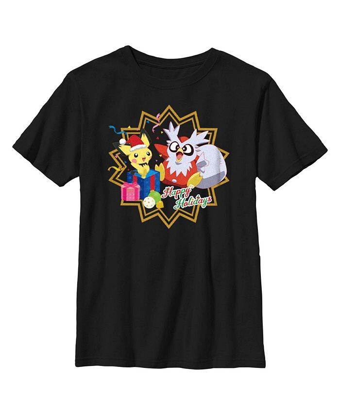 

Детская футболка Pokemon Christmas Pikachu and Delibird Happy Holidays для мальчиков Nintendo, черный
