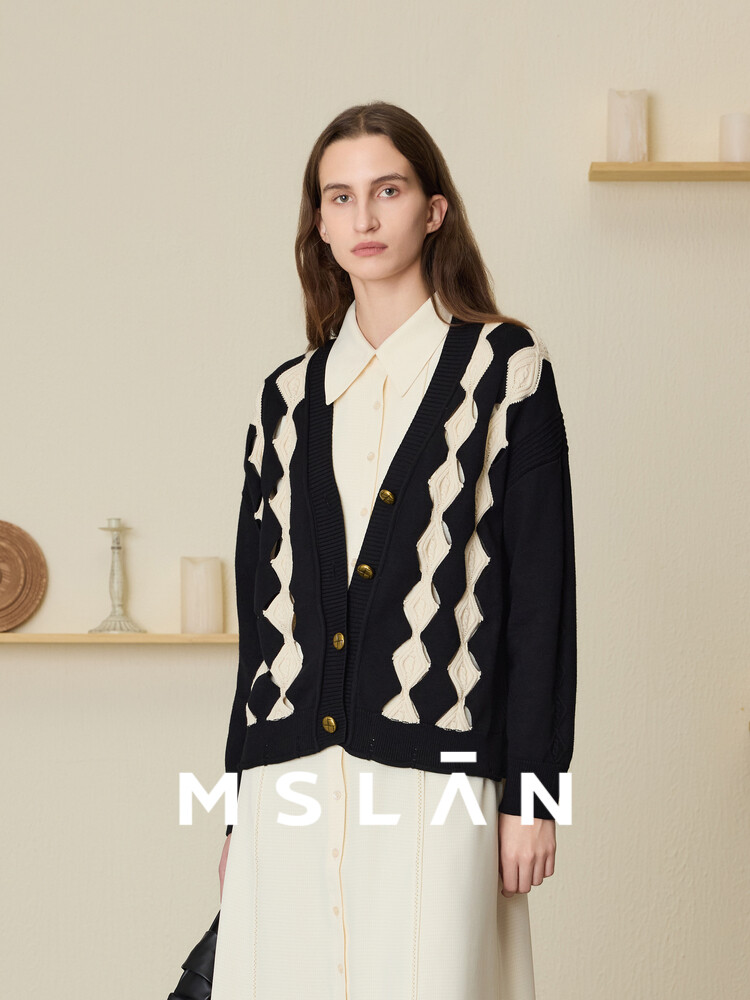 

Кардиган зимний MSlan Fair Isle с ромбовидным узором, черный
