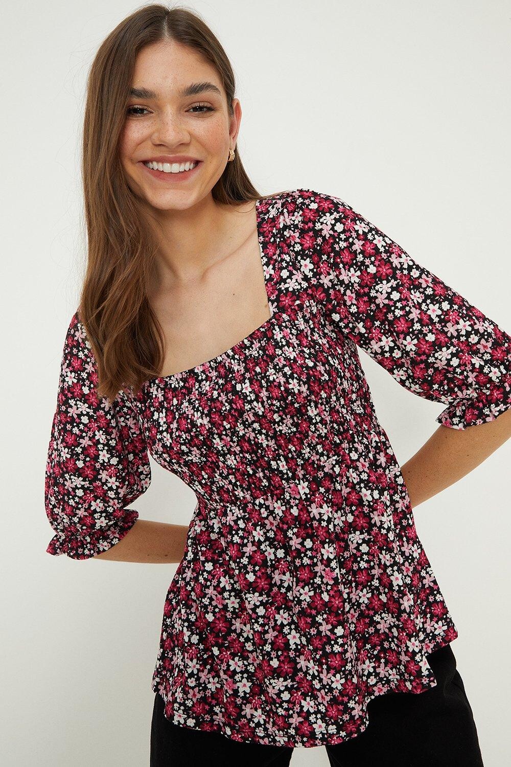 

Топ с квадратным вырезом и пышными рукавами со сборками Dorothy Perkins, розовый