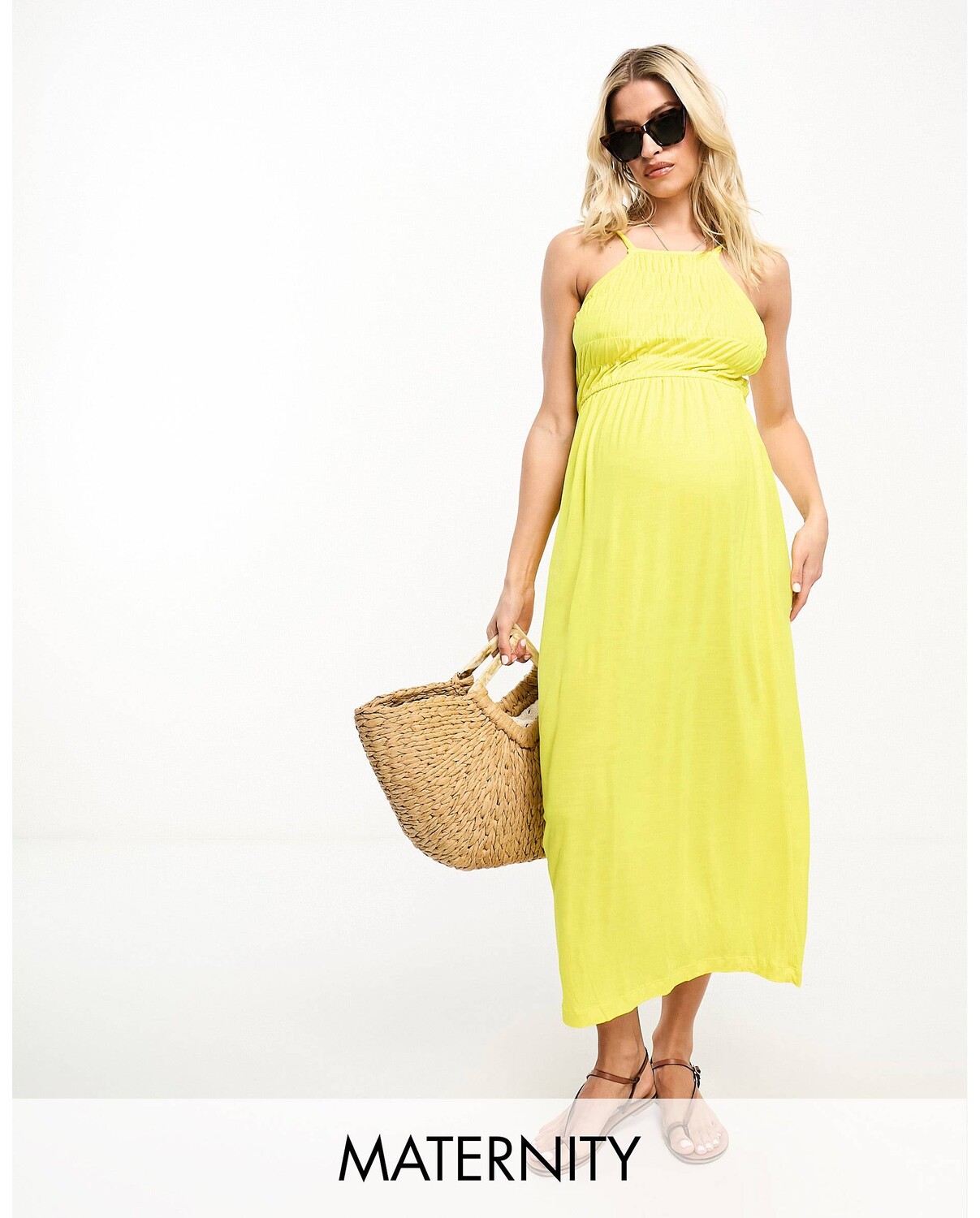

Желтое платье миди с присборенным лифом Mamalicious Maternity Mama.licious