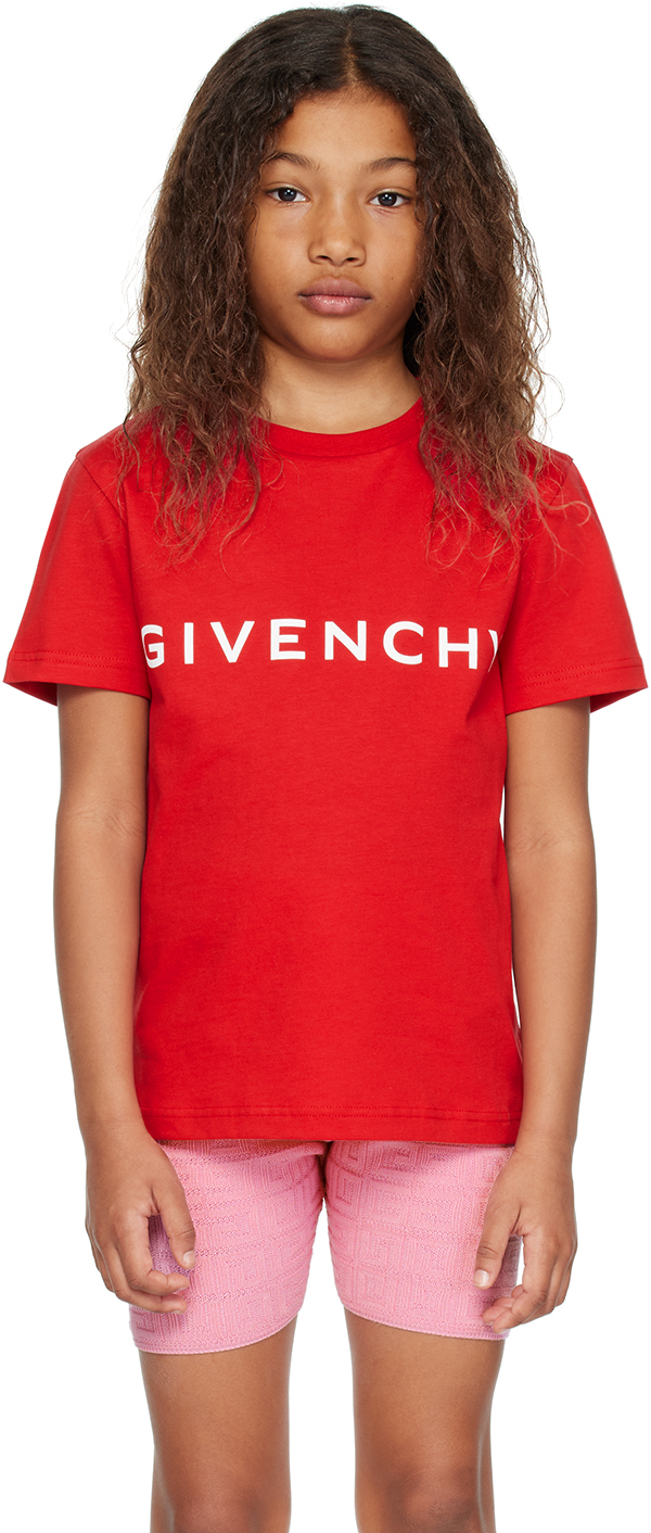 Детская красная футболка с принтом Givenchy