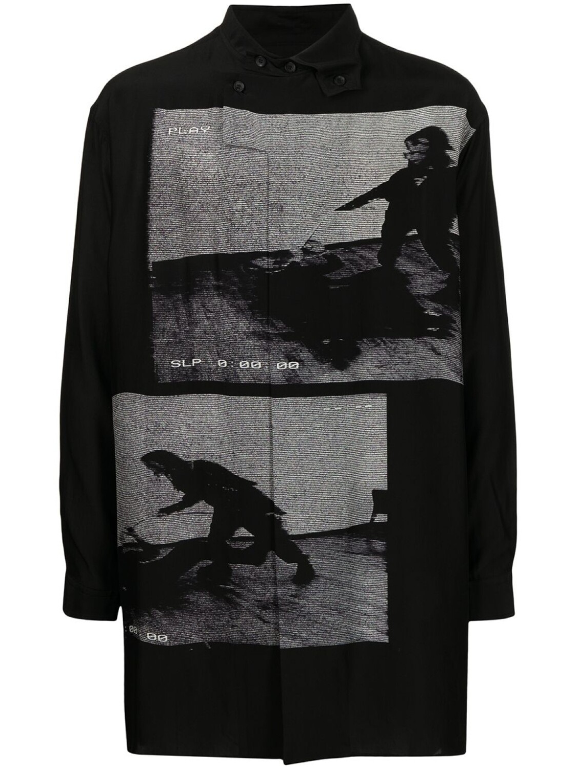 

Yohji Yamamoto шелковая рубашка с фотопринтом, черный