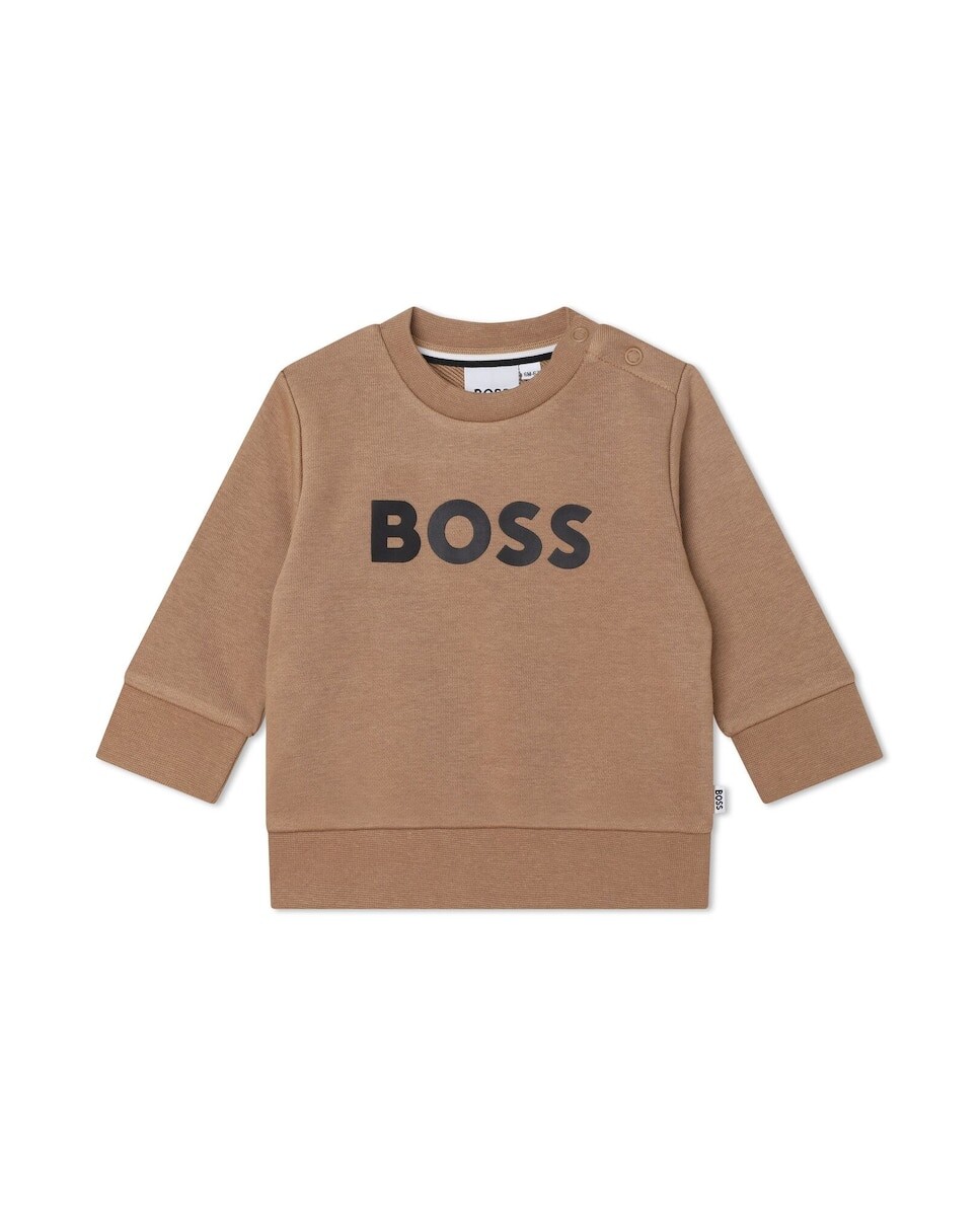 

Детская толстовка с круглым вырезом и логотипом спереди BOSS Kidswear, светло-коричневый