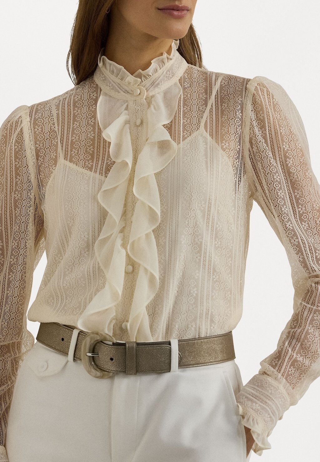 

Рубашка-блузка RUFFLE TRIM LACE SHIRT Ralph Lauren, кремовый