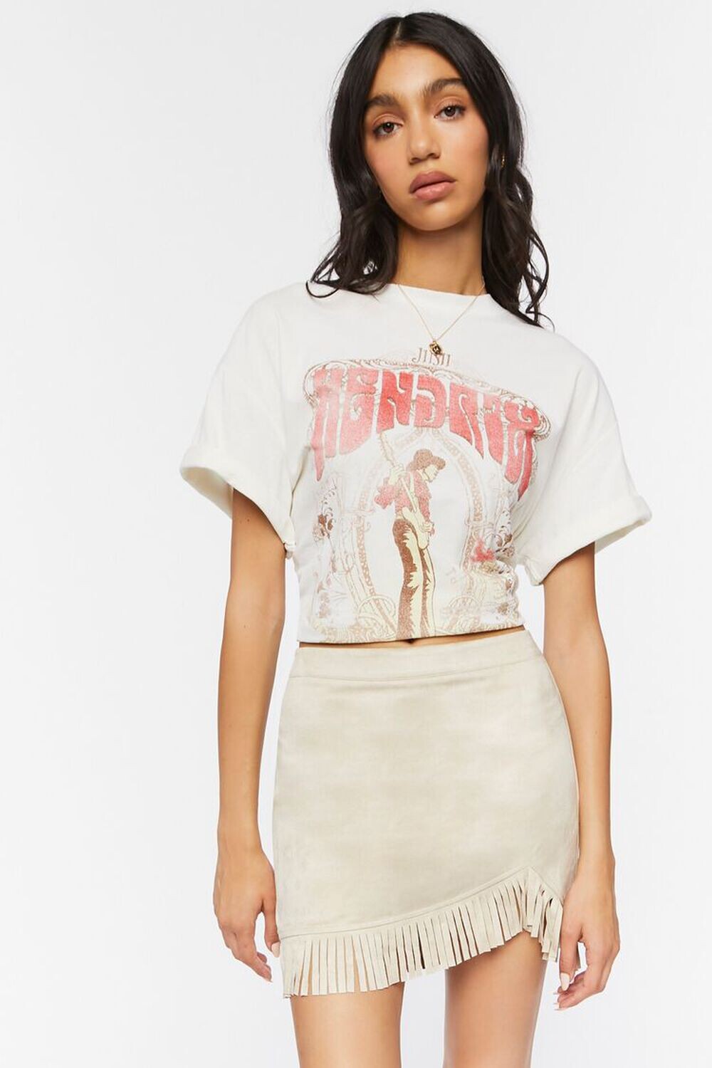

Мини-юбка из искусственной замши с бахромой Forever 21, бежевый