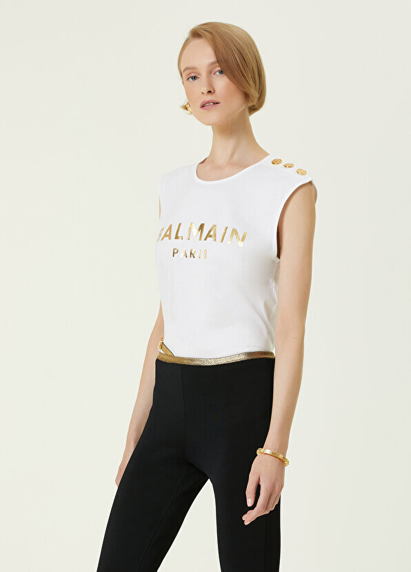 

Майка с логотипом из белого золота Balmain