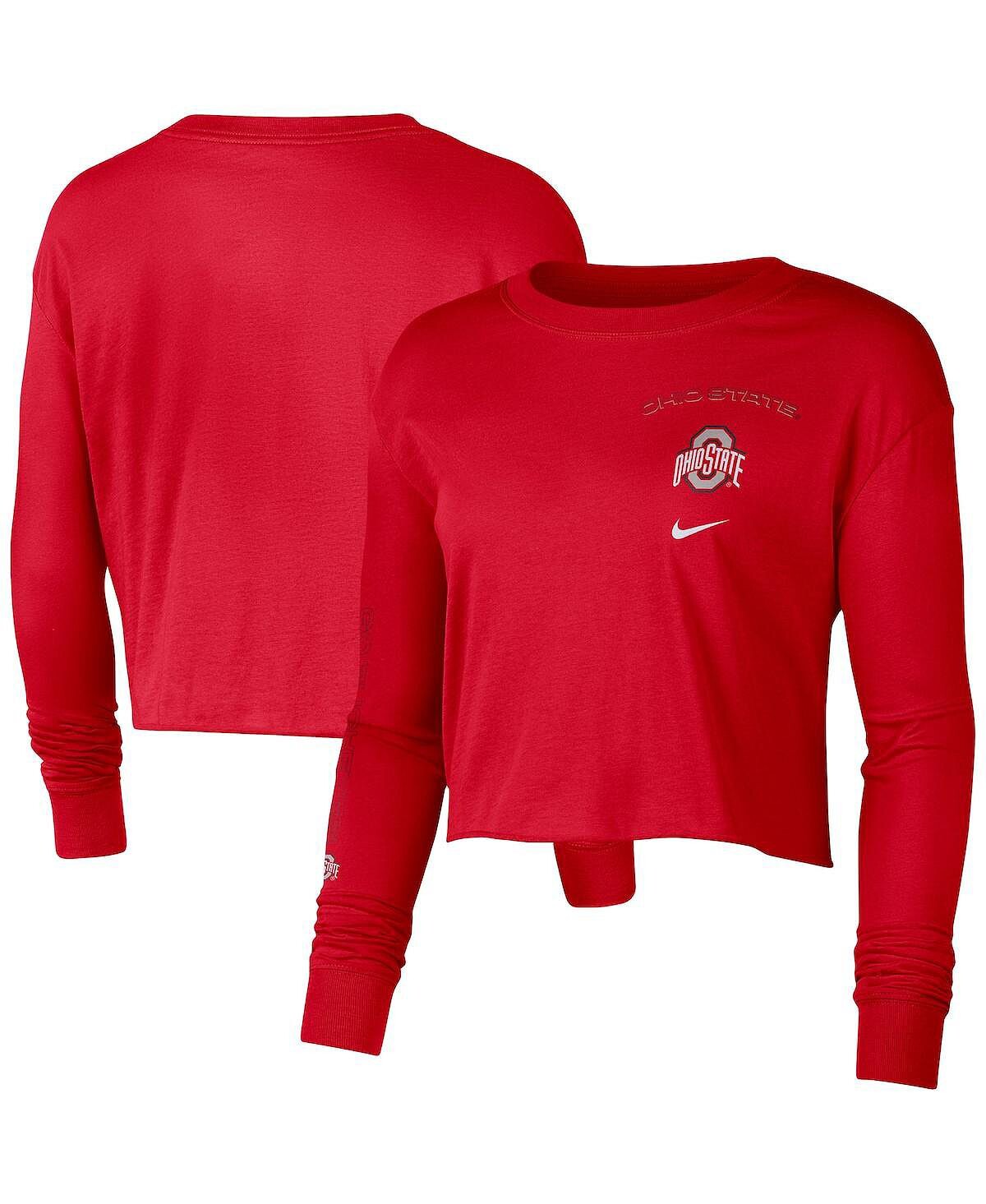 

Женская укороченная футболка с длинными рукавами Scarlet Ohio State Buckeyes 2-Hit Nike